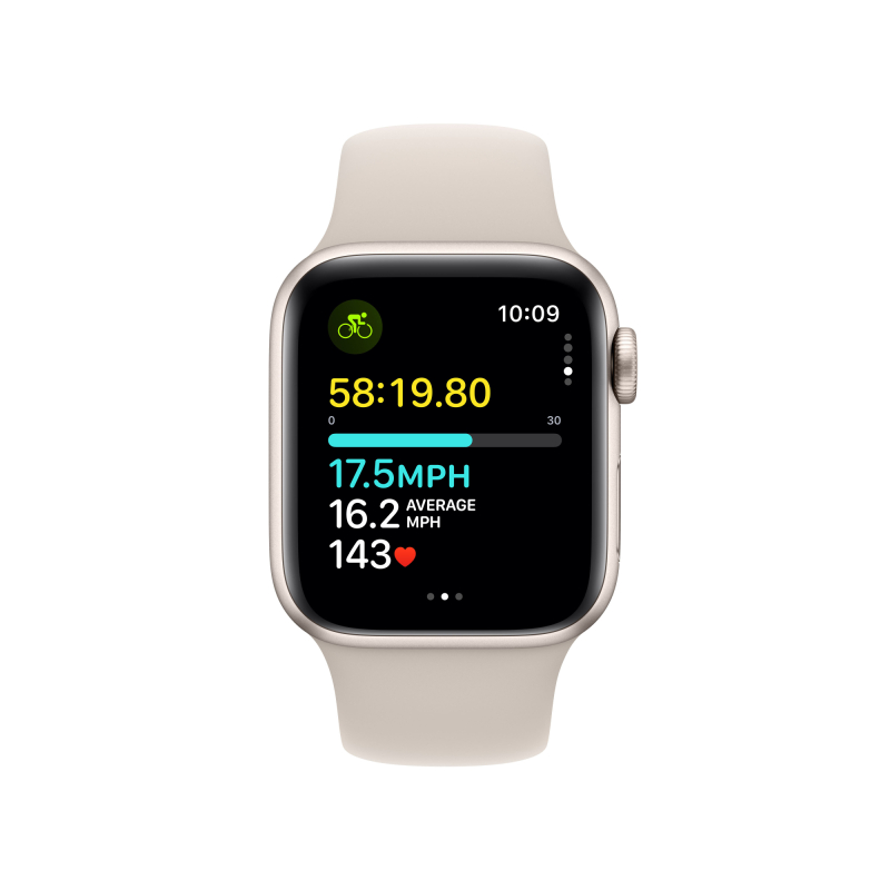 Apple Watch SE 2024, 40 мм, корпус из алюминия цвета «Сияющая звезда», спортивный ремешок, размер S/M