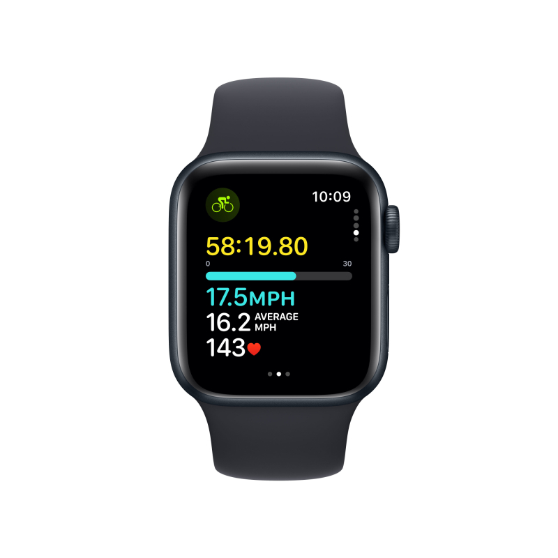 Apple Watch SE 2024, 40 мм, корпус из алюминия цвета «Тёмная ночь», спортивный ремешок, размер M/L