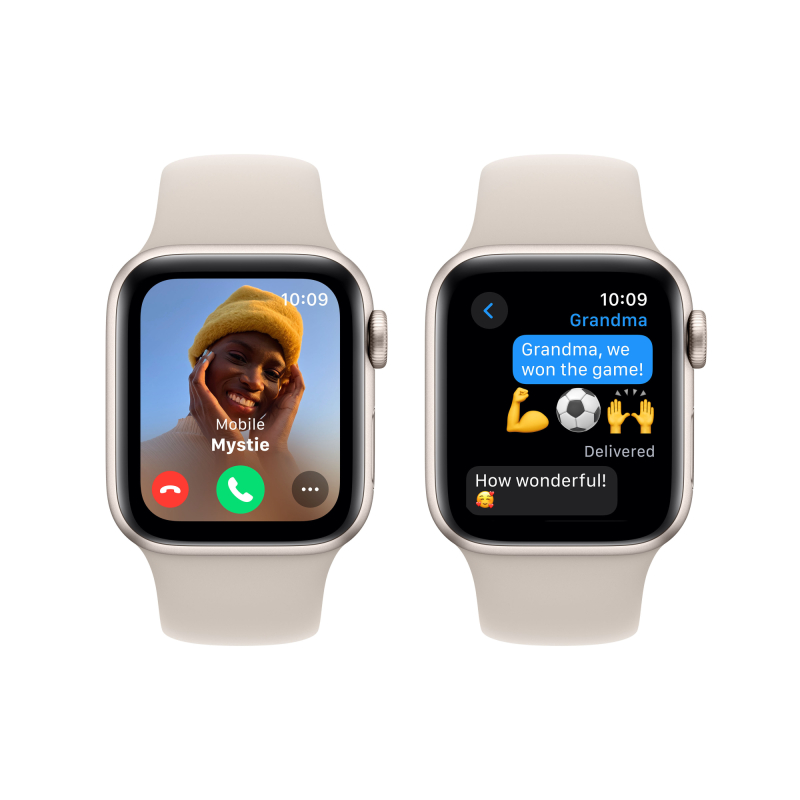 Apple Watch SE 2024, 40 мм, корпус из алюминия цвета «Сияющая звезда», спортивный ремешок, размер S/M
