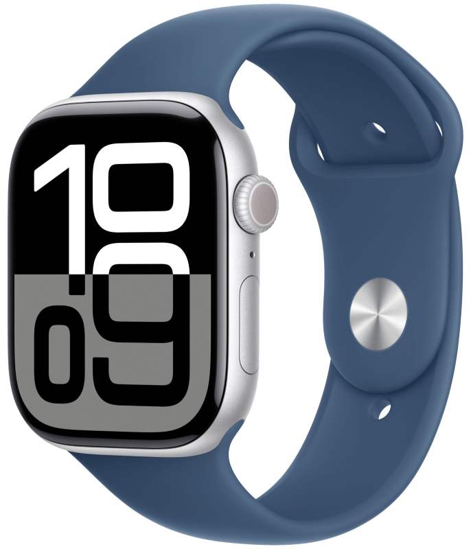Apple Watch Series 10, 46 мм, корпус из алюминия цвета серебристый, спортивный ремешок, размер S/M