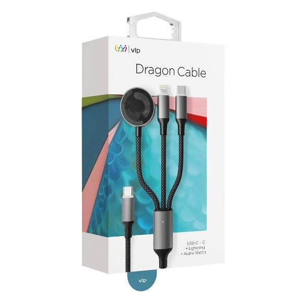 Дата-кабель VLP Dragon Cable 3 в1 USB-С/USB-C+Lightning+Watch, 1.2м, серый космос