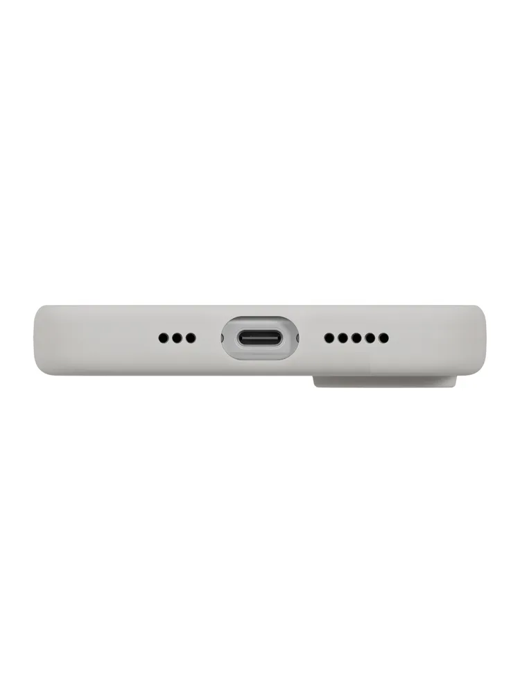 На фото изображено Чехол Uniq Lino MagSafe для iPhone 17, серый