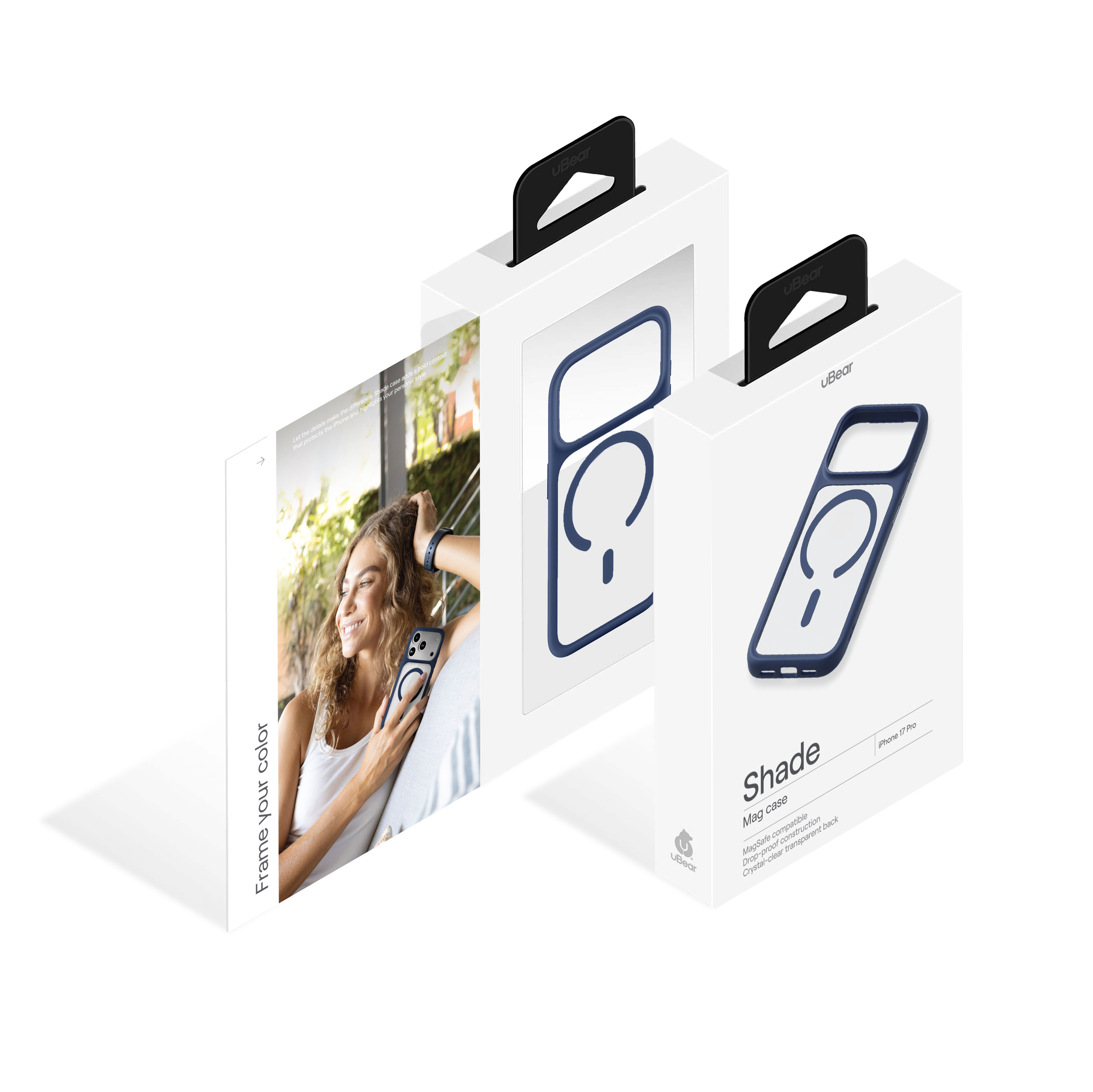 На фото изображено Чехол защитный uBear Shade Case для iPhone 17 Pro, MagSafe, синий