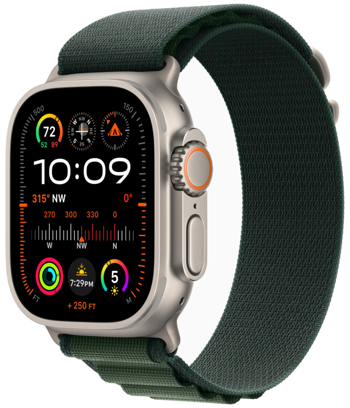 Apple Watch Ultra 2 GPS + Cellular, 49 мм, корпус из бежевого титана, ремешок Alpine зелёного цвета, размер L
