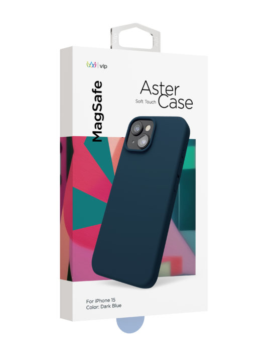 На фото изображено Чехол защитный VLP Aster Case с MagSafe для iPhone 14/15, темно-синий