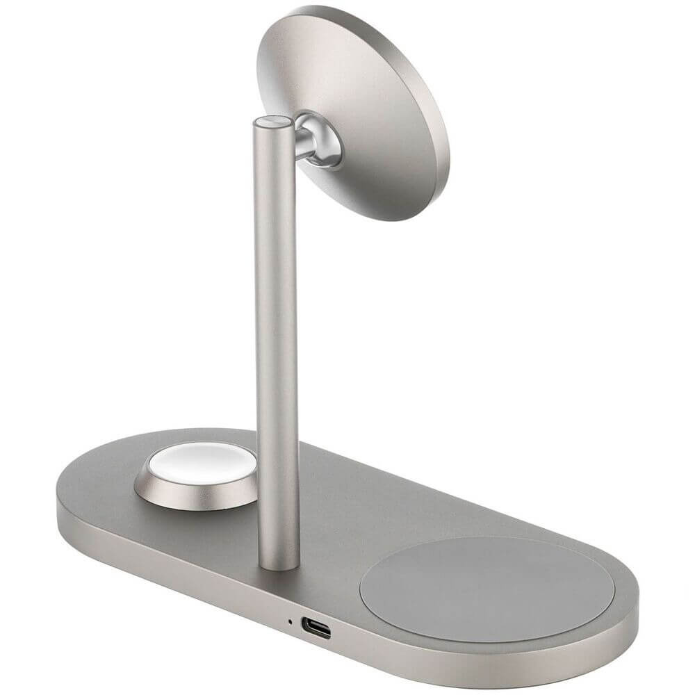 На фото изображено Беспроводное зарядное устройство uBear Stage Pro, 3 в 1, натуральный титан