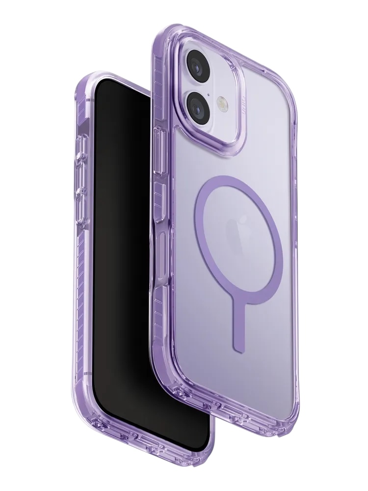 На фото изображено Чехол Uniq Combat MagSafe для iPhone 17, сиреневый