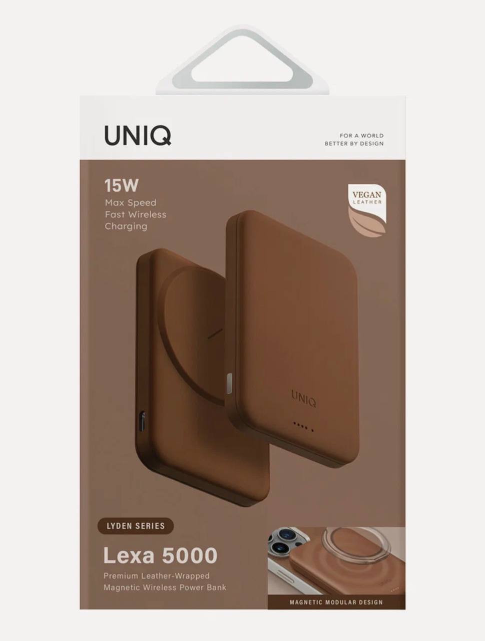 На фото изображено Внешний аккумулятор Uniq Lexa 5000 mAh, карамельный