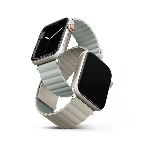Фото Ремешок силиконовый двусторонний Uniq для Apple Watch (44,45,46,49 мм), шалфей-бежевый