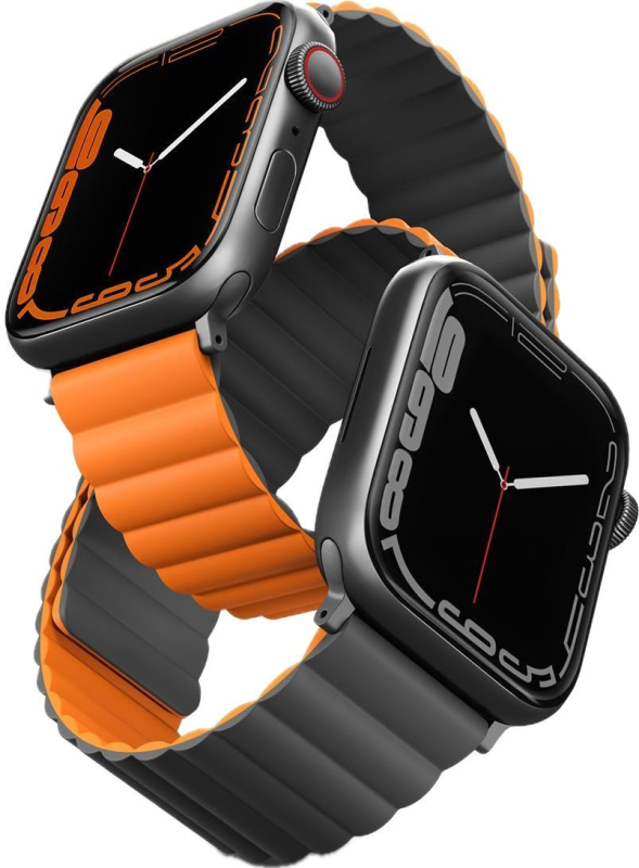 Фото Ремешок силиконовый двусторонний Uniq для Apple Watch (44,45,46,49 мм), оранжевый-серый