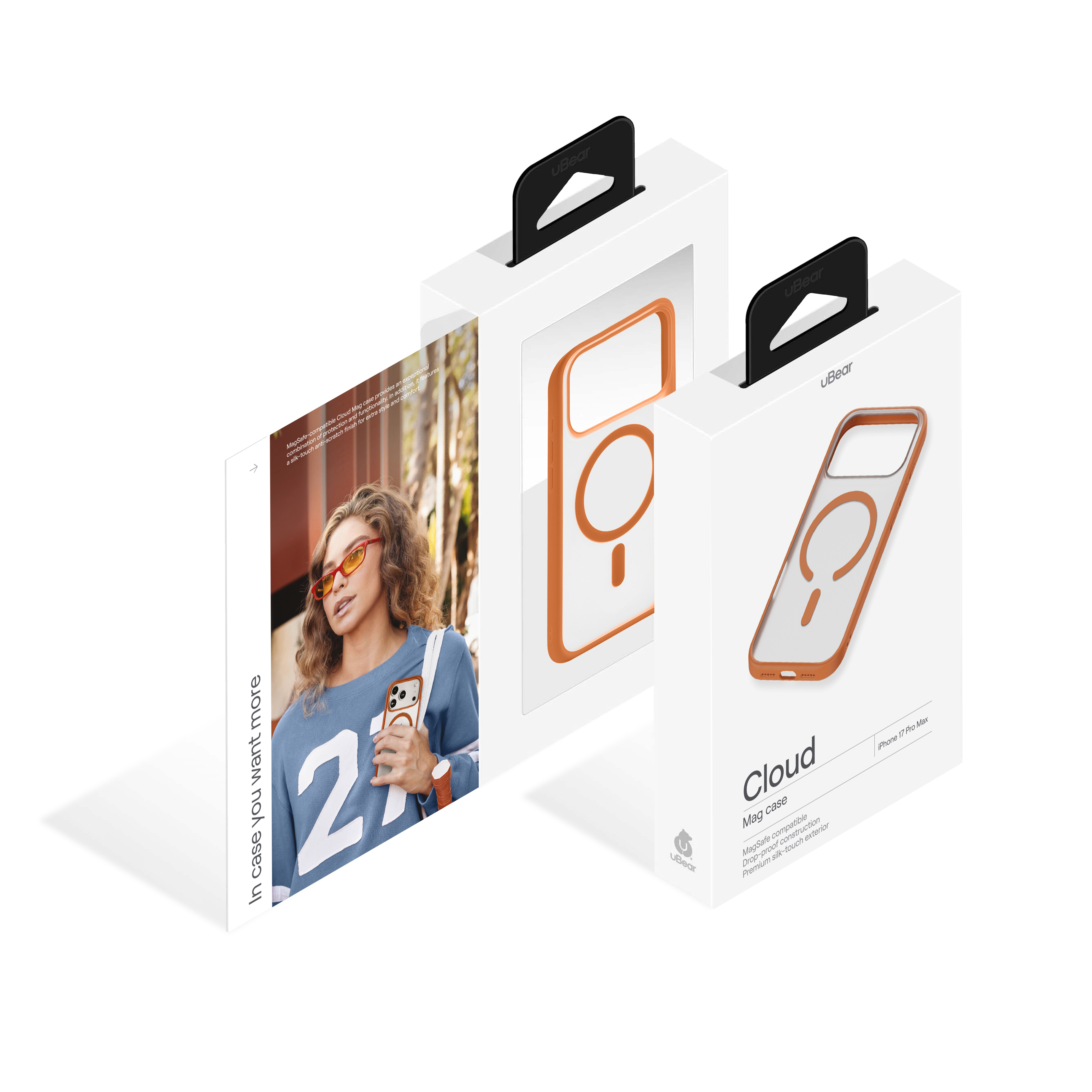 На фото изображено Чехол защитный uBear Cloud Mag Case для iPhone 17 Pro Max, MagSafe, оранжевый