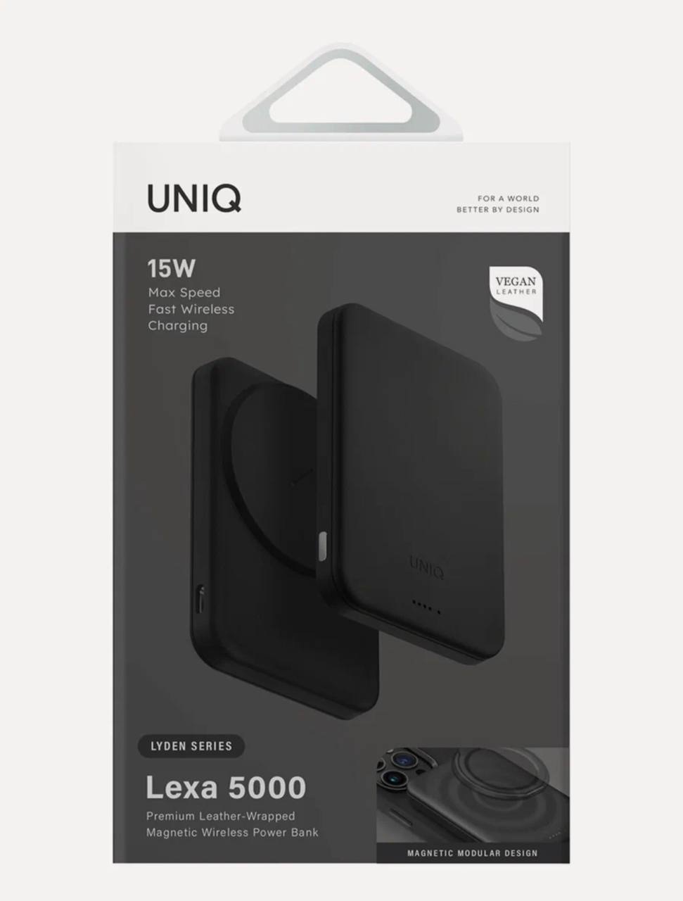 На фото изображено Внешний аккумулятор Uniq Lexa 5000 mAh, черный