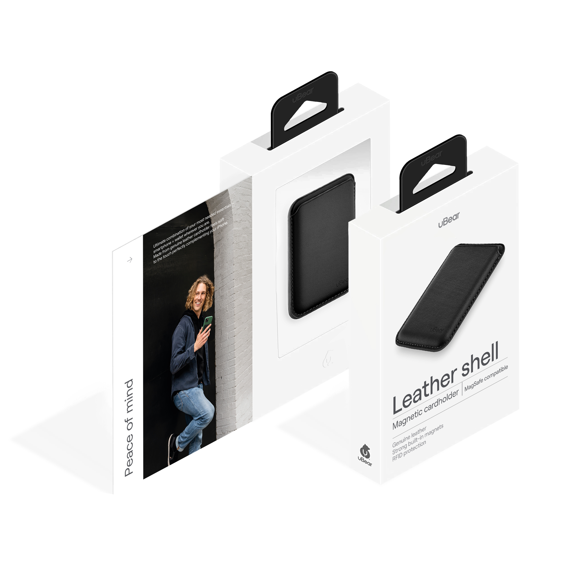 Магнитный кардхолдер uBear Leather Shell, чёрный