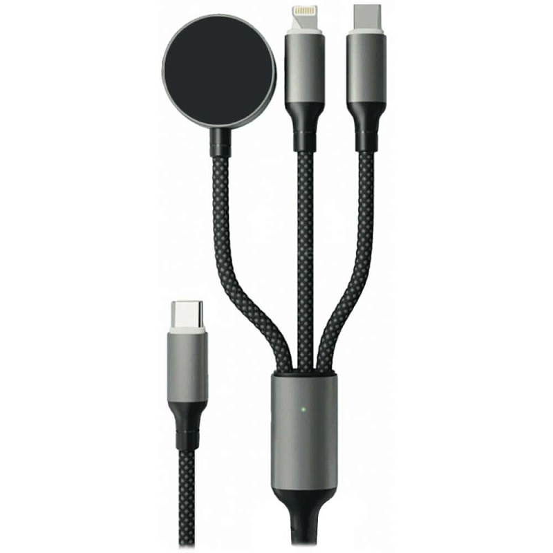 Дата-кабель VLP Dragon Cable 3 в1 USB-С/USB-C+Lightning+Watch, 1.2м, серый космос